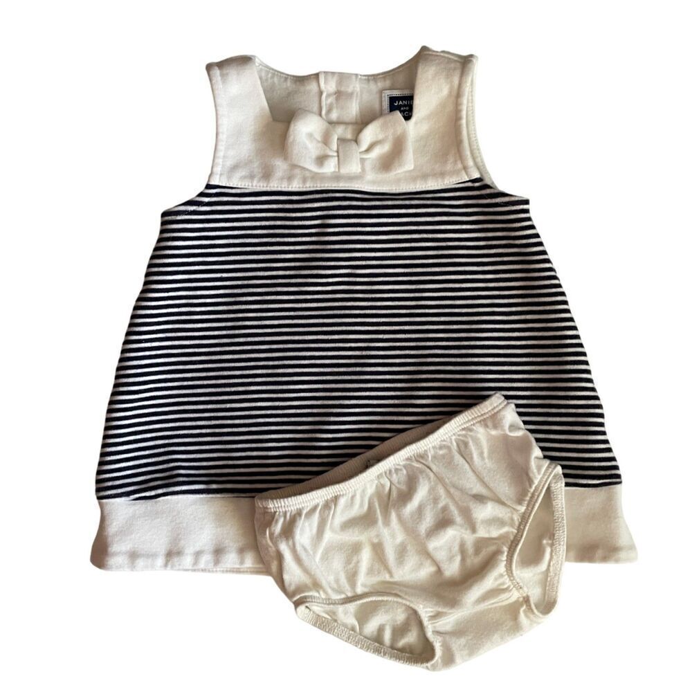 Janie & Jack Blue Ivory Striped Sleeveless Dress Size 3-6 Months